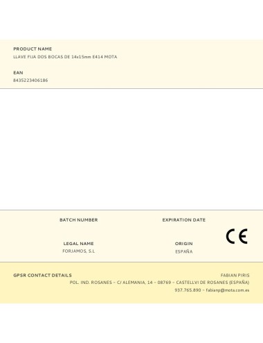 Llave fija dos bocas de 14x15mm e414 mota