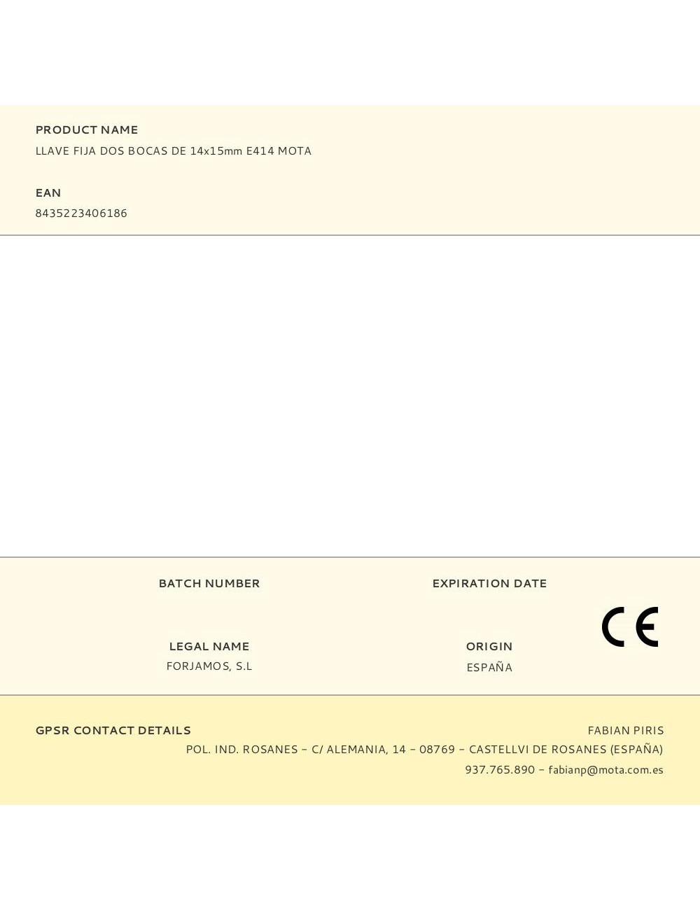 Llave fija dos bocas de 14x15mm e414 mota