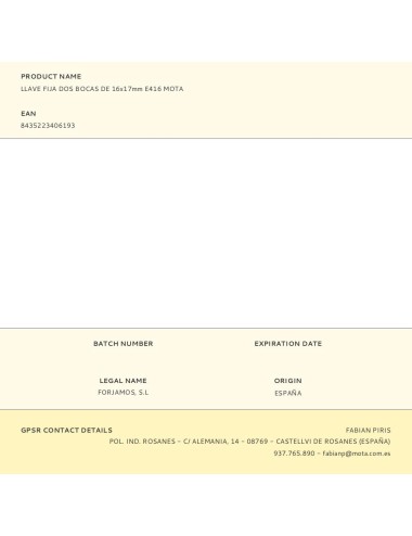 Llave fija dos bocas de 16x17mm e416 mota