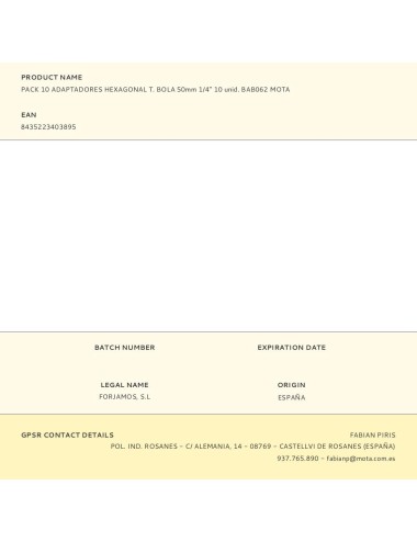 Pack 10 adaptadores hexagonal t. bola 50mm 1/4" 10 unid. bab062 mota