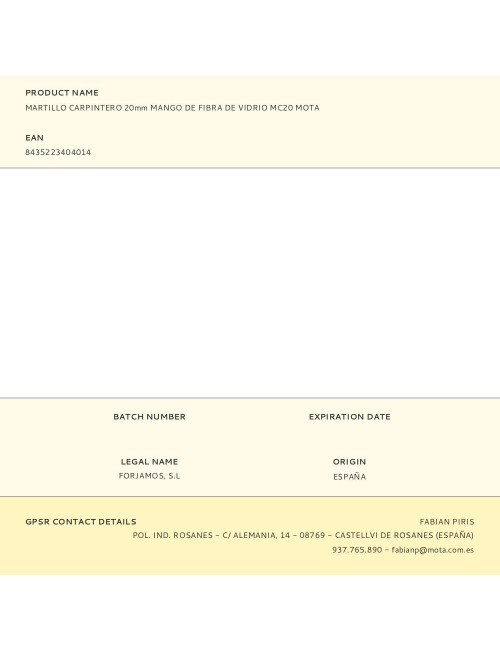 Martillo de carpintero con mango de fibra de vidrio, 300 g 20 mm