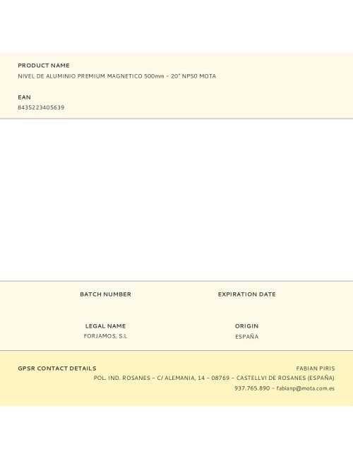 Nivel de aluminio premium magnetico 500mm - 20" np50 mota