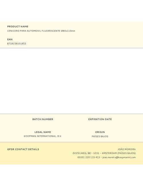 Cenicero para automovil fluorescente ø80x110mm