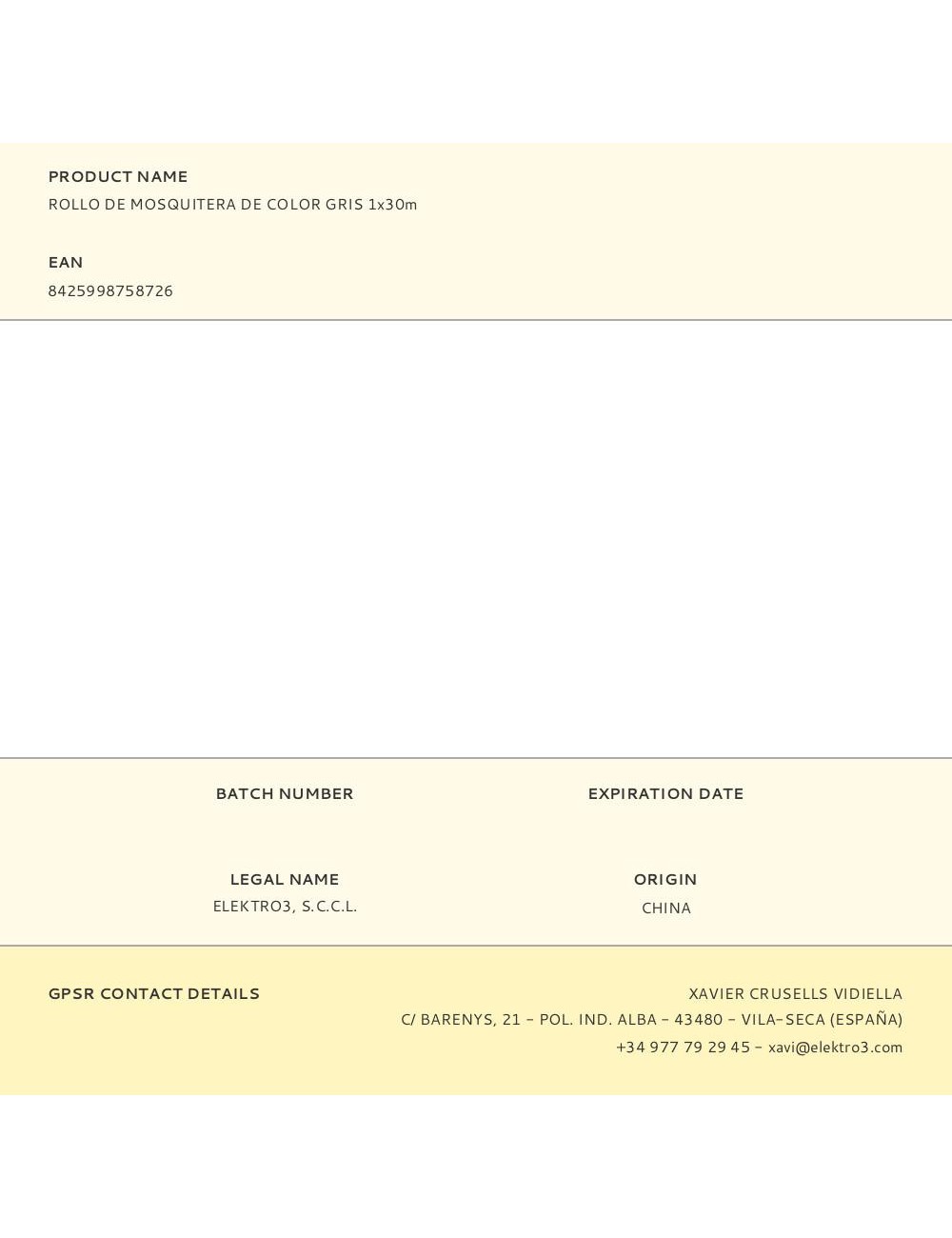 Rollo de mosquitera de color gris 1 x 30 m