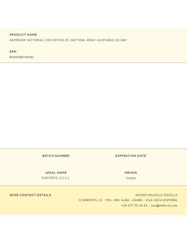 Aspersor sectorial con estaca 20-360° max. 400m ajustable 20-360°