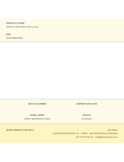 Imán de neodimio ø20 x 5 mm