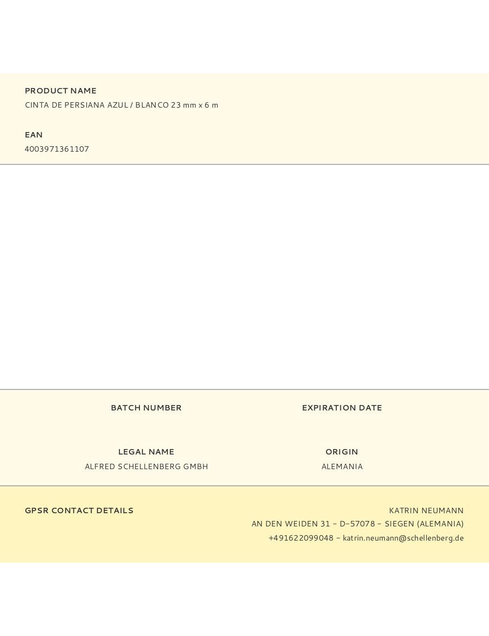 Cinta de persiana azul / blanco 23 mm x 6 m