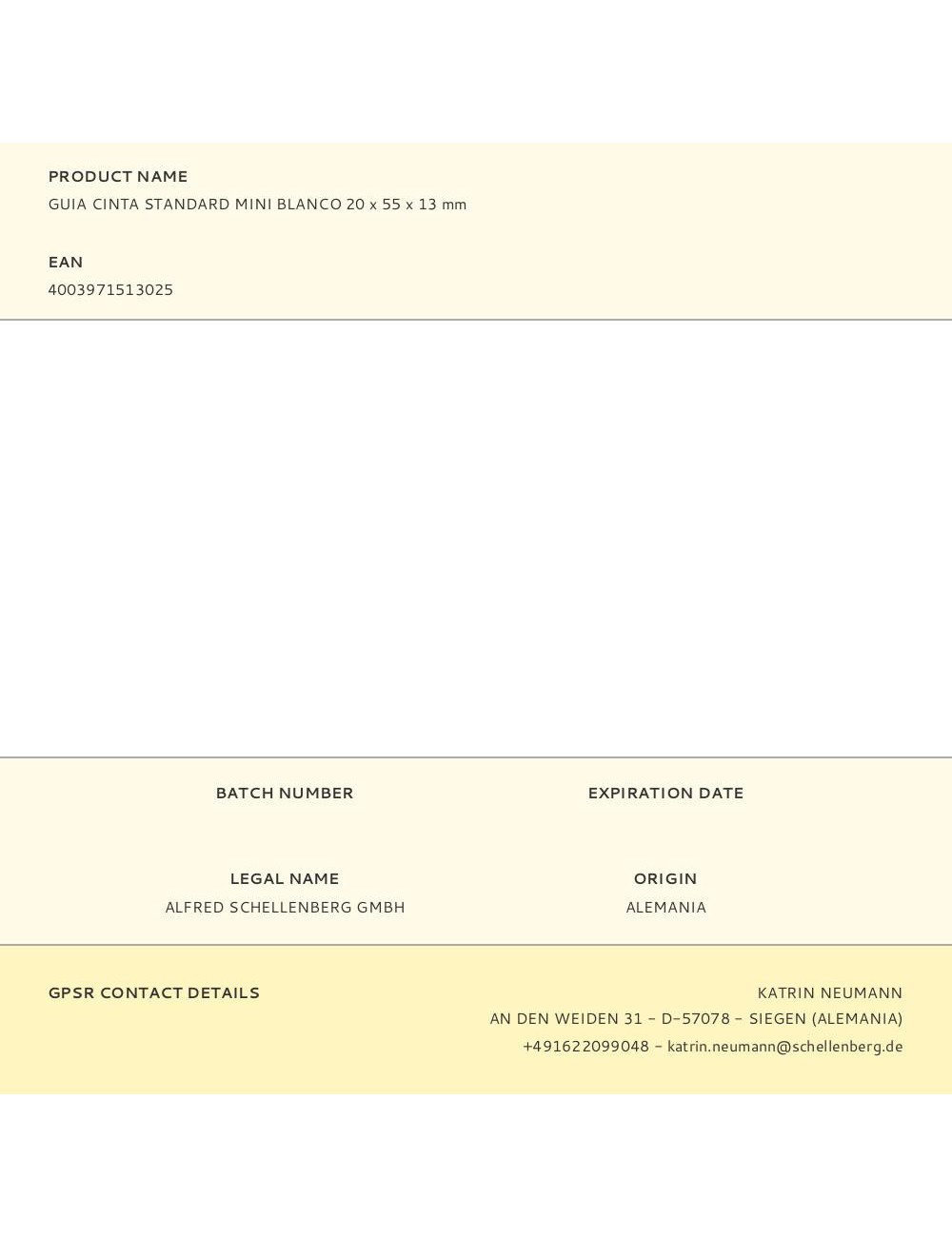 Guia cinta standard mini blanco 20 x 55 x 13 mm