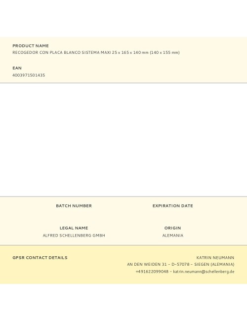 Recogedor con placa blanco sistema maxi 25 x 165 x 140 mm (140 x 155 mm)