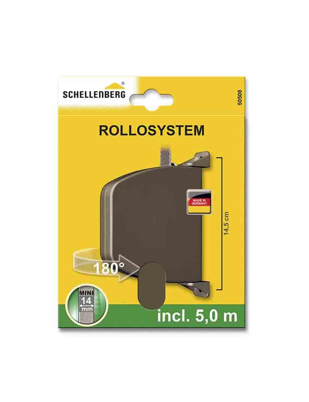 Recogedor exterior abatible giratorio 180° con 5 m de cinta, 28 x 159 x 120 mm marrón