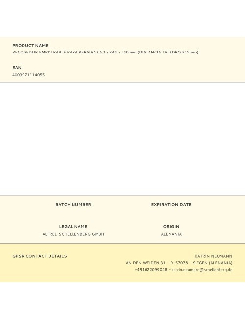 Recogedor empotrable para persiana 50 x 244 x 140 mm (distancia taladro 215 mm)