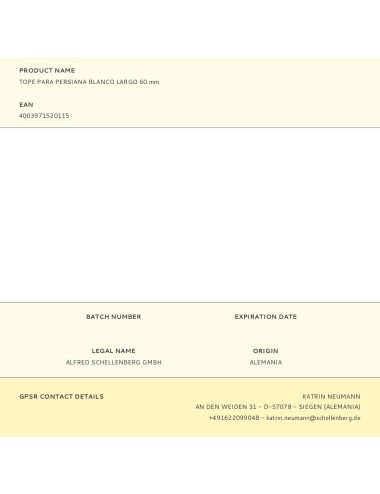 Tope para persiana blanco largo 60 mm