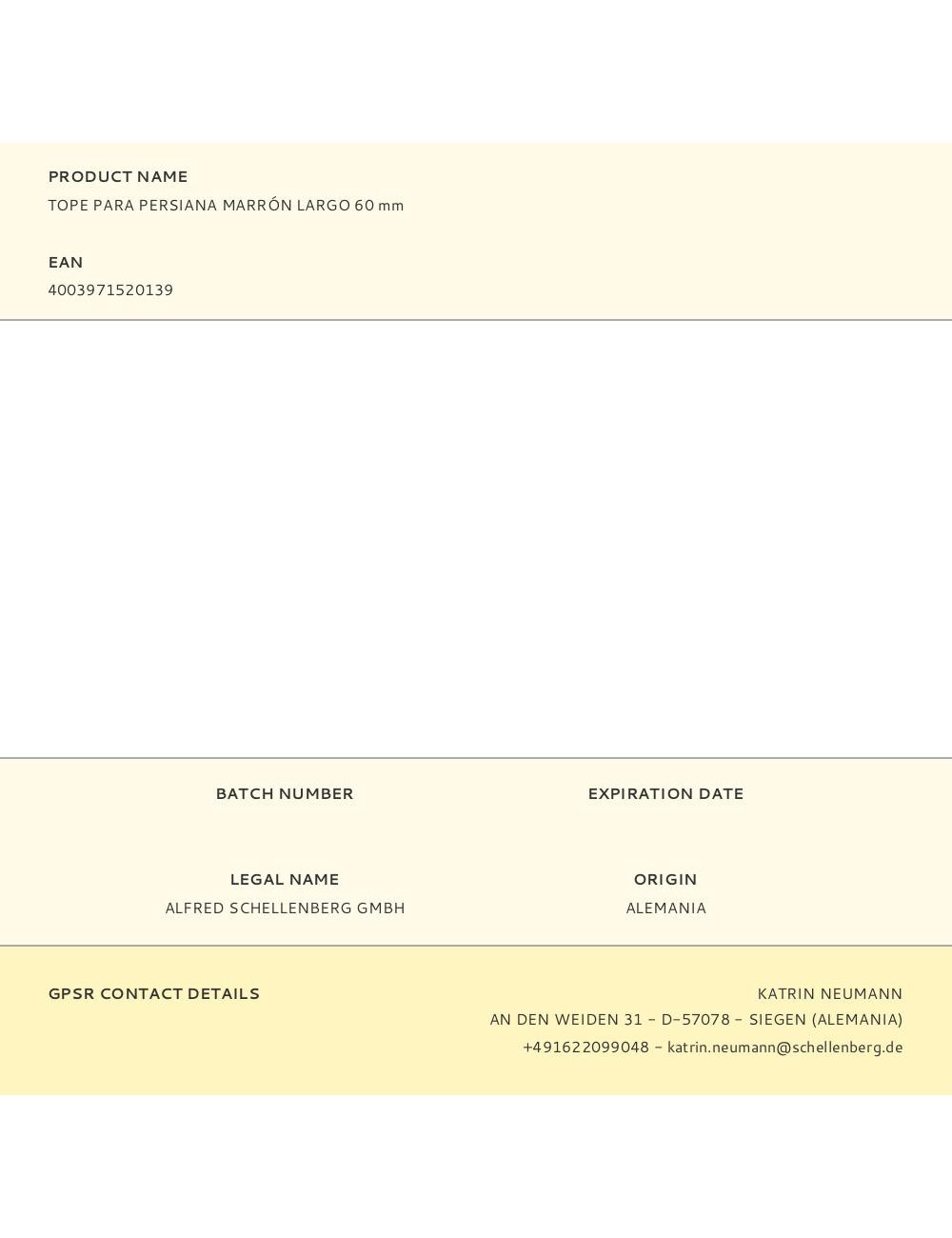 Tope para persiana marrón largo 60 mm