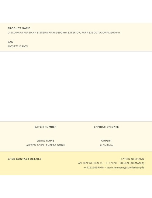 Disco para persiana sistema maxi ø190 mm exterior, para eje octogonal ø60 mm