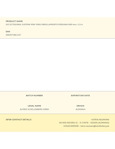 Eje octogonal sistema mini para enrollamiento persiana ø40 mm x 1,5 m