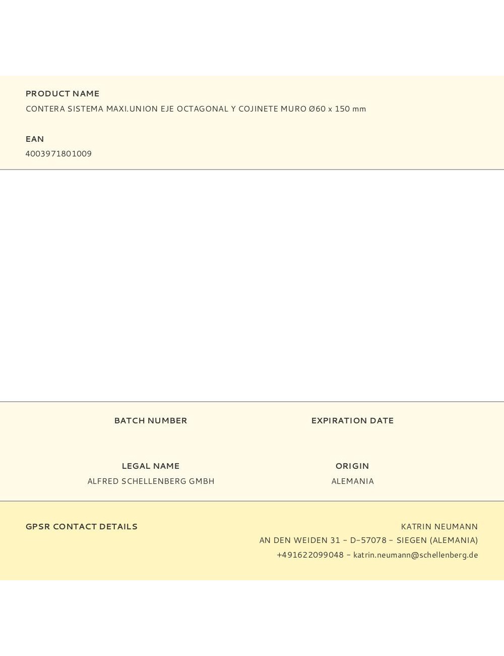 Contera sistema maxi.union eje octagonal y cojinete muro ø60 x 150 mm