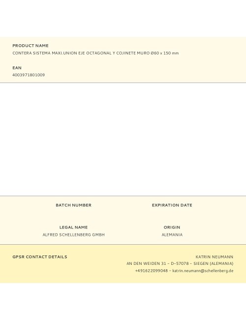 Contera sistema maxi.union eje octagonal y cojinete muro ø60 x 150 mm