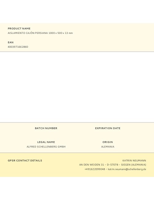 Aislamiento cajón persiana 1000 x 500 x 13 mm