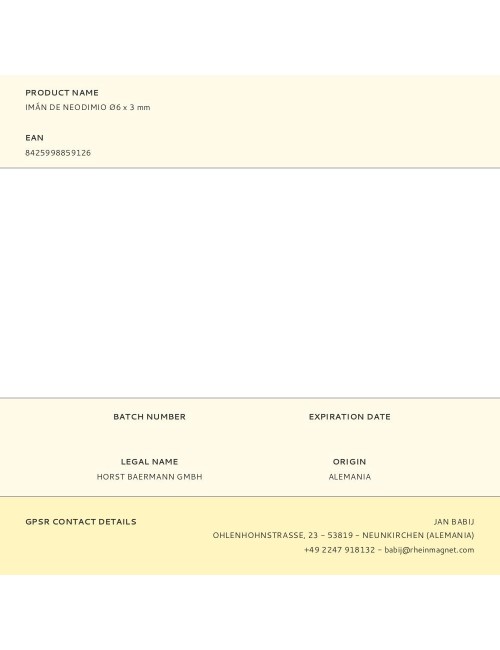 Imán de neodimio ø6 x 3 mm