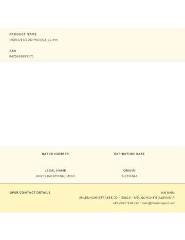 Imán de neodimio ø15 x 1 mm