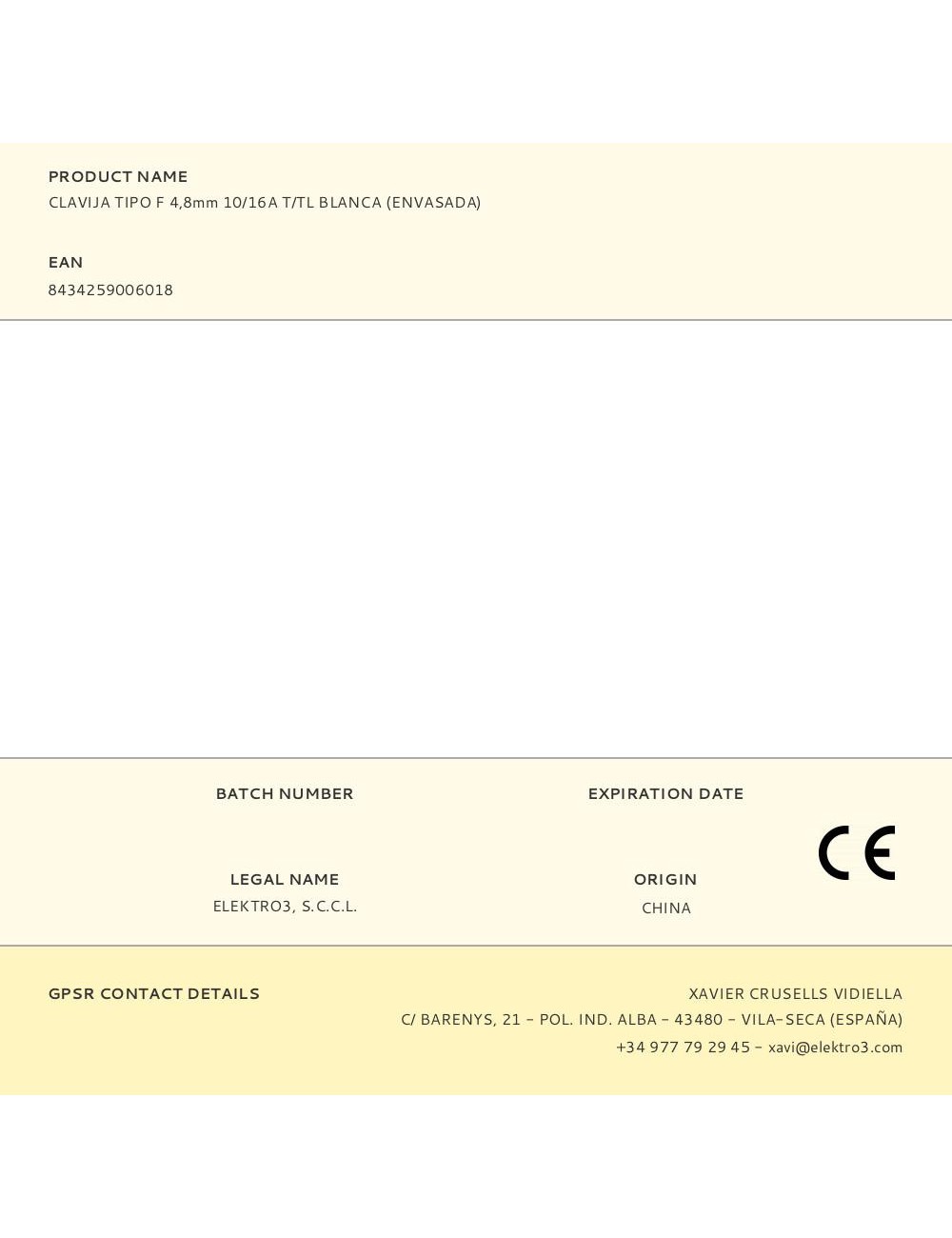 Clavija tipo f 4,8mm 10/16a t/tl blanca (envasada)