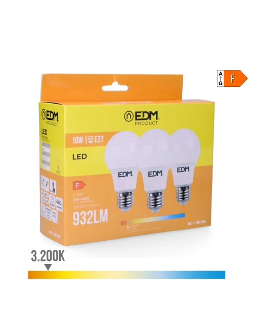 Kit 3 bombillas standard led e27 10 w 932 lm 3200 k luz calida ø6 x 10,8 cm