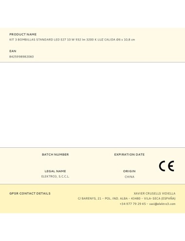 Kit 3 bombillas standard led e27 10 w 932 lm 3200 k luz calida ø6 x 10,8 cm