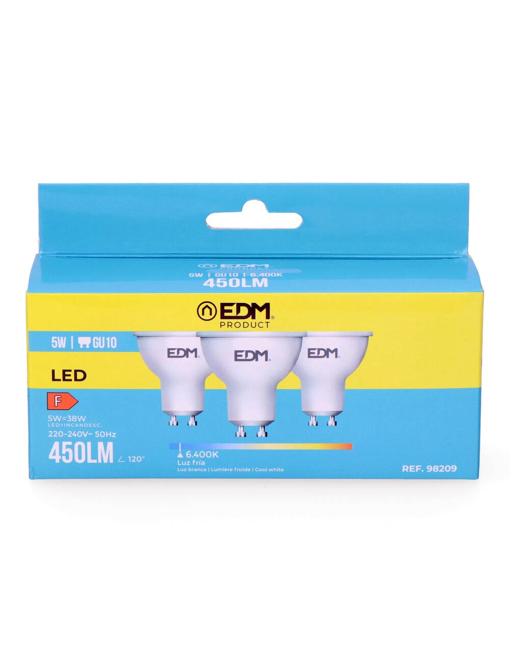 Kit 3 bombillas dicroicas led gu10 5 w 450 lm 6400 k luz fria ø5 x 5,5 cm