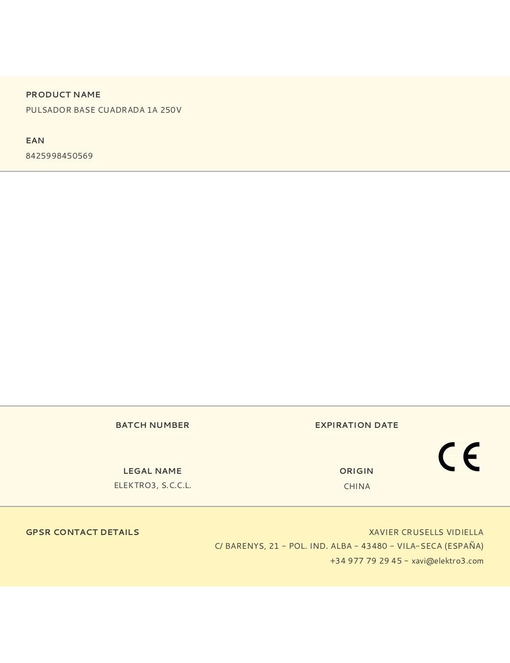 Pulsador base cuadrada 1a 250v