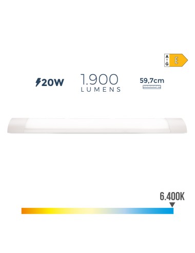 Regleta led 20 w 6500 k luz fria 1900 lm 8 x 59,7 x 3,1 cm