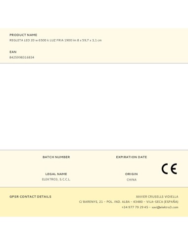 Regleta led 20 w 6500 k luz fria 1900 lm 8 x 59,7 x 3,1 cm