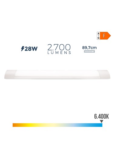 Regleta led 28 w 6500 k luz fria 2700 lm 89,7 x 3,1 x 8 cm