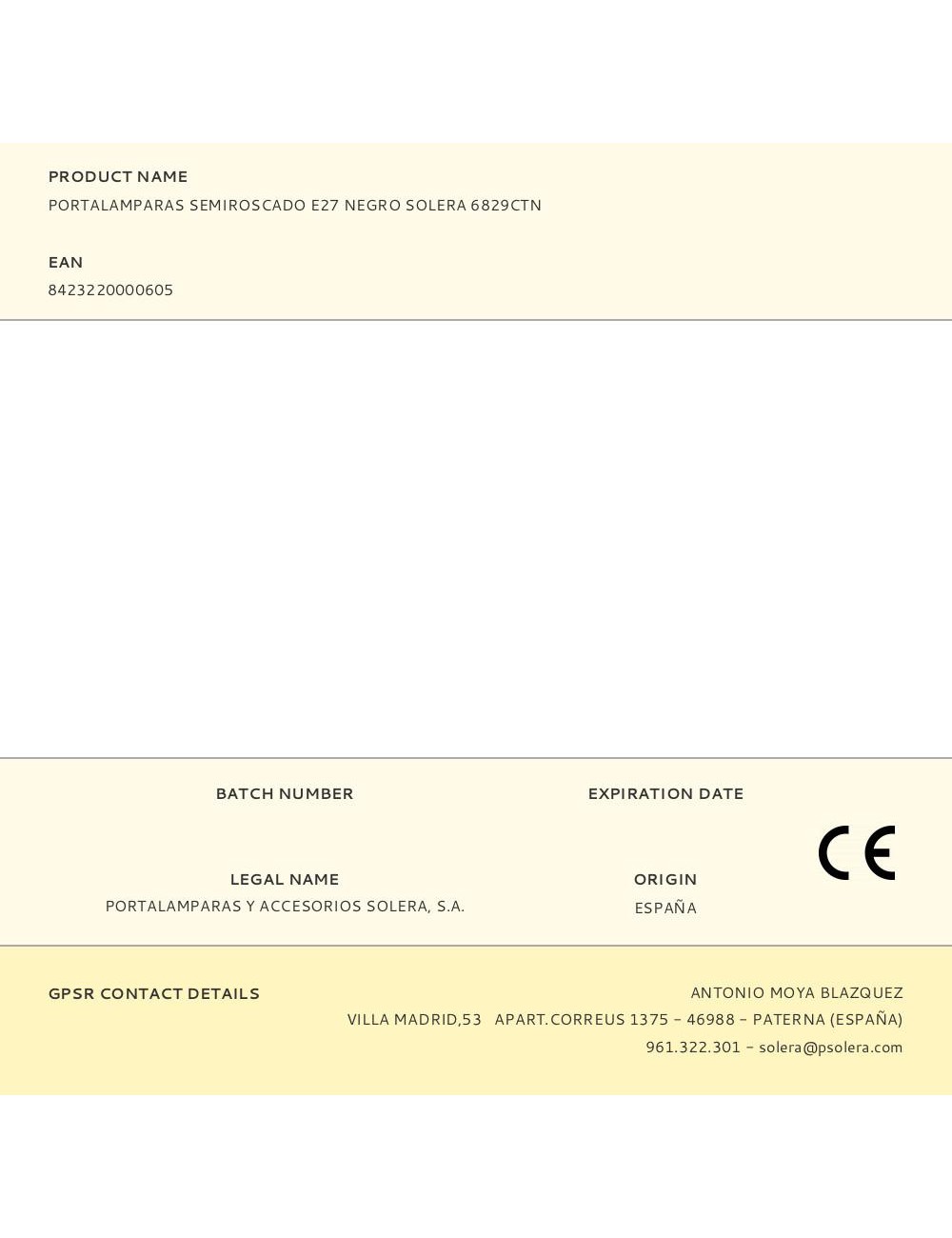 Portalamparas semiroscado e27 negro solera 6829ctn