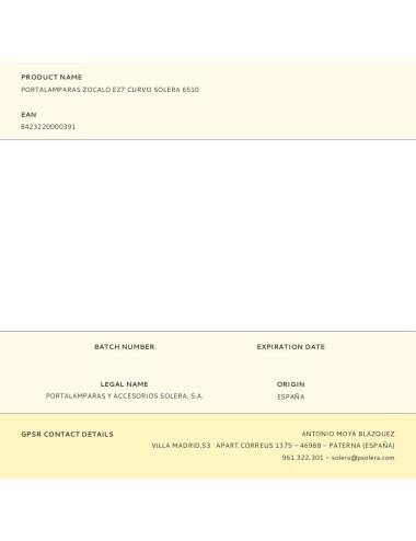 Portalamparas zocalo e27 curvo solera 6510