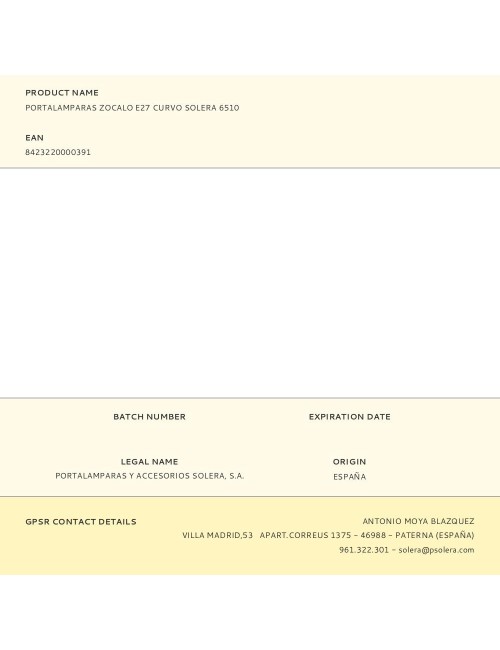 Portalamparas zocalo e27 curvo solera 6510