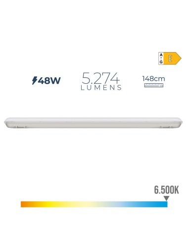 Regleta estanca led ip65 48 w 5274 lm 6500 k luz fria 8,6 x 148 x 6,6 cm