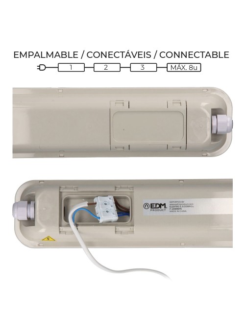 Regleta estanca led ip65 48 w 5274 lm 6500 k luz fria 8,6 x 148 x 6,6 cm