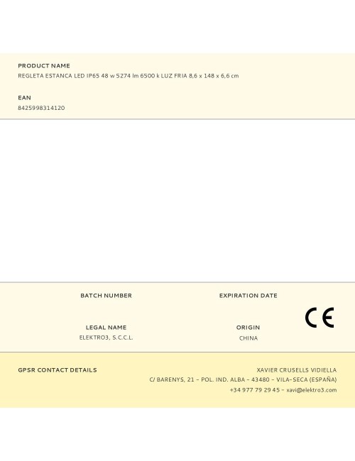 Regleta estanca led ip65 48 w 5274 lm 6500 k luz fria 8,6 x 148 x 6,6 cm