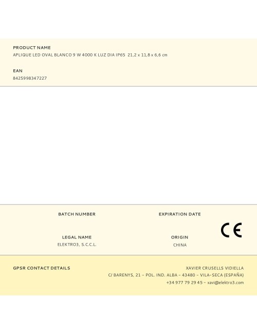 Aplique led oval blanco 9 w 4000 k luz dia ip65 21,2 x 11,8 x 6,6 cm