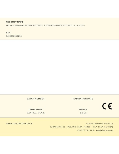 Aplique led oval rejilla exterior 9 w 1066 lm 4000k ip65 11,8 x 21,2 x 9 cm