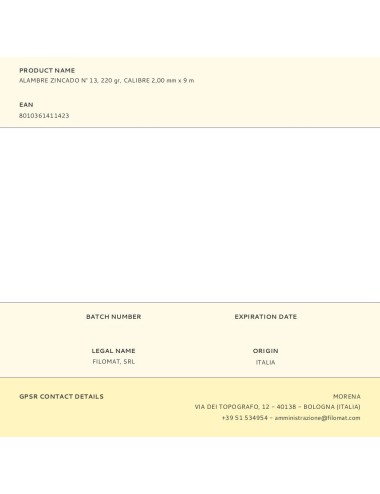 Alambre zincado n° 13, 220 gr, calibre 2,00 mm x 9 m