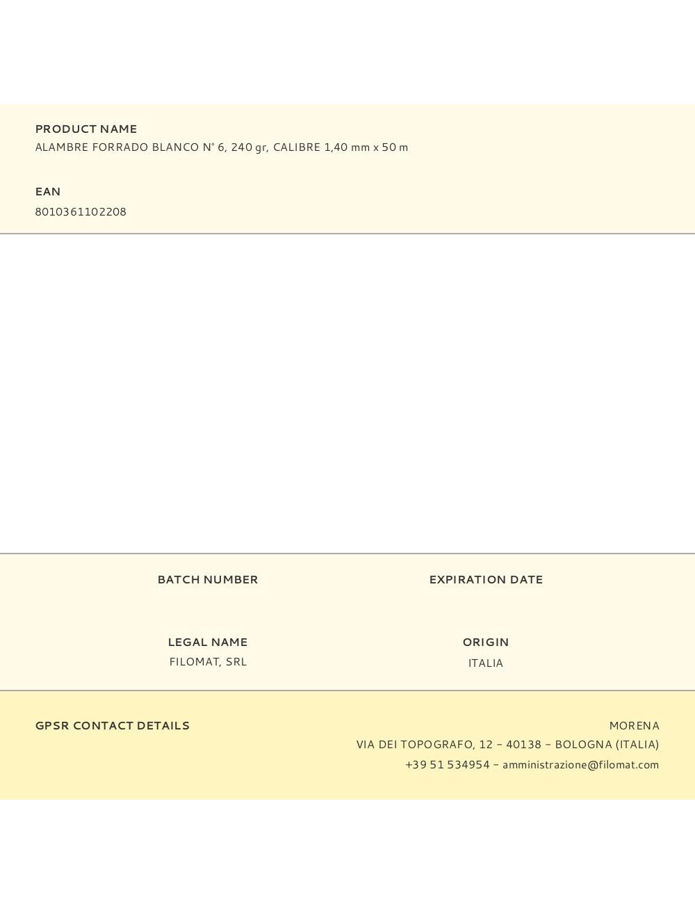 Alambre forrado blanco n° 6, 240 gr, calibre 1,40 mm x 50 m