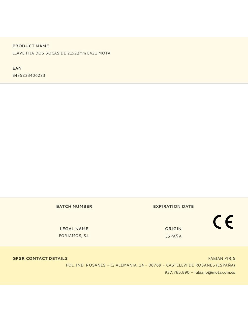 Llave fija dos bocas de 21x23mm e421 mota