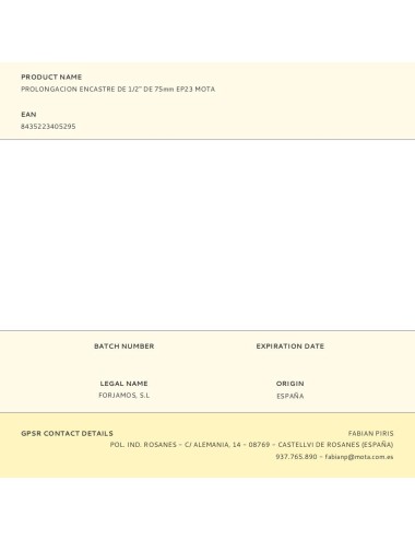 Prolongación encastre de 1/2" de75 mm