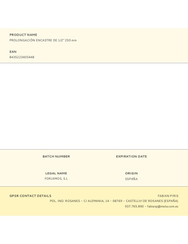 Prolongación encastre de 1/2" 250 mm