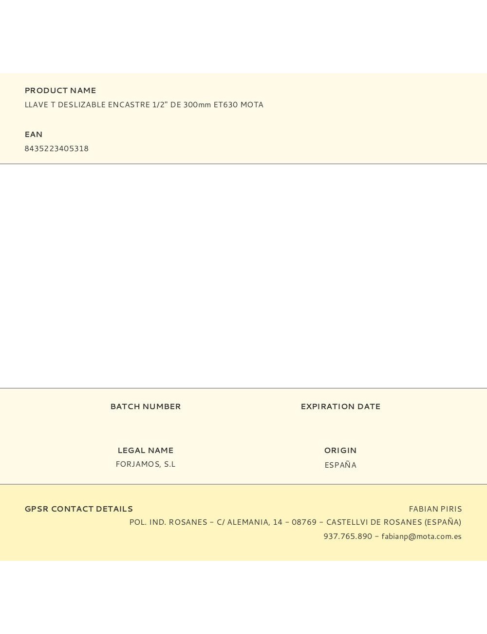 Llave t deslizable encastre 1/2" de 300 mm