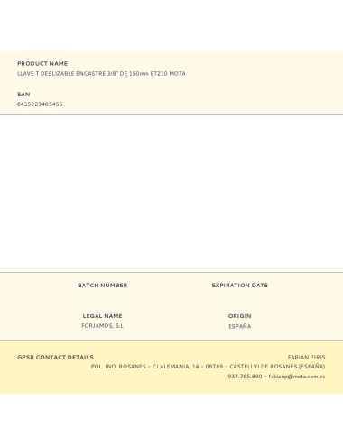 Llave t deslizable encastre 3/8" de 150 mm