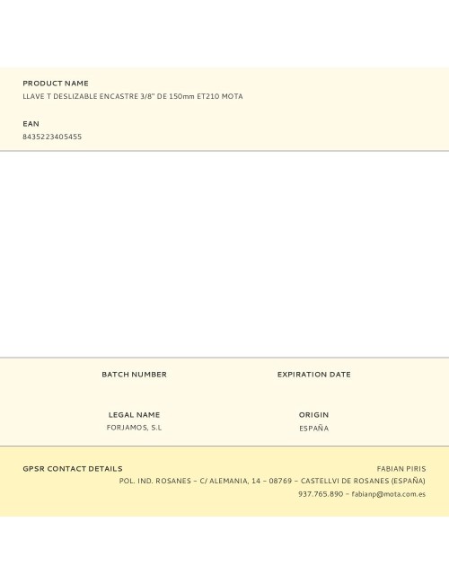 Llave t deslizable encastre 3/8" de 150 mm