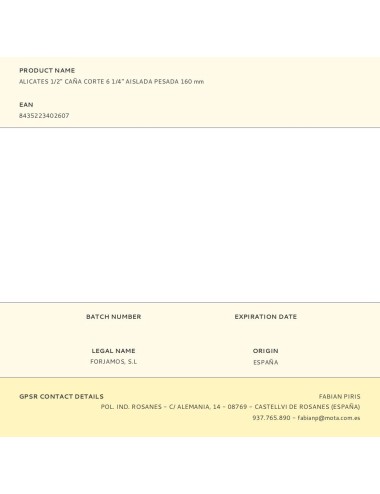 Alicates 1/2" caña corte 6 1/4" aislada pesada 160 mm