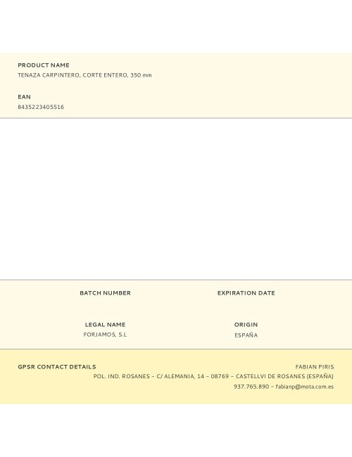 Tenaza carpintero, corte entero, 350 mm